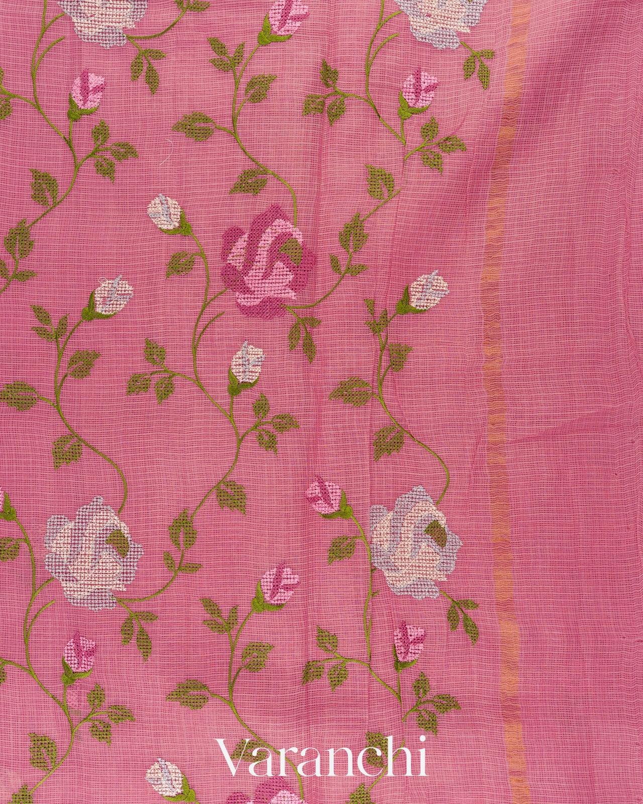 Dusty Rose Pink Embroidered Kota Cotton Saree