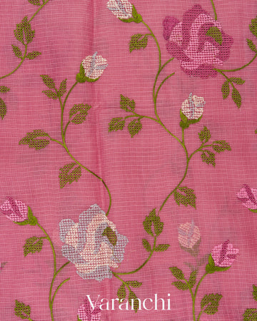 Dusty Rose Pink Embroidered Kota Cotton Saree