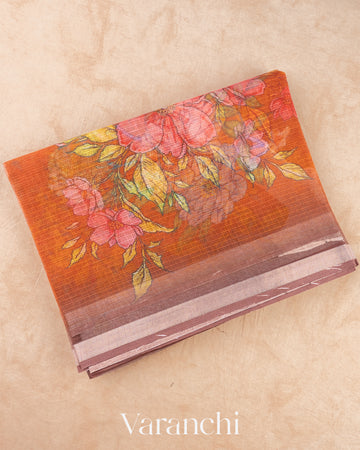 Rust Orange Digital Printed Pure Kota Cotton Saree