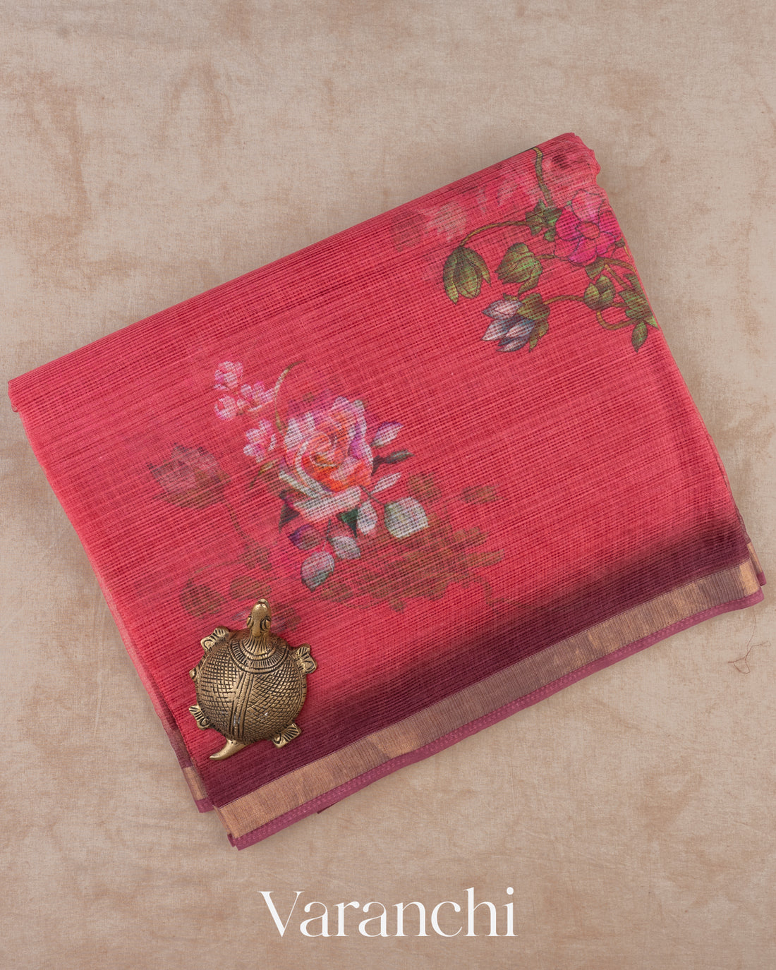Tomato Red Digital Printed Kota Cotton Saree