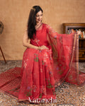 Tomato Red Digital Printed Kota Cotton Saree