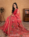 Tomato Red Digital Printed Kota Cotton Saree
