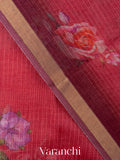 Tomato Red Digital Printed Kota Cotton Saree