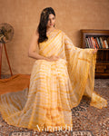 Turmeric Yellow And Off White Shibori Kota Cotton Saree