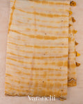 Turmeric Yellow And Off White Shibori Kota Cotton Saree