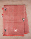 Baby Pink Embroidered Linen Tissue Saree