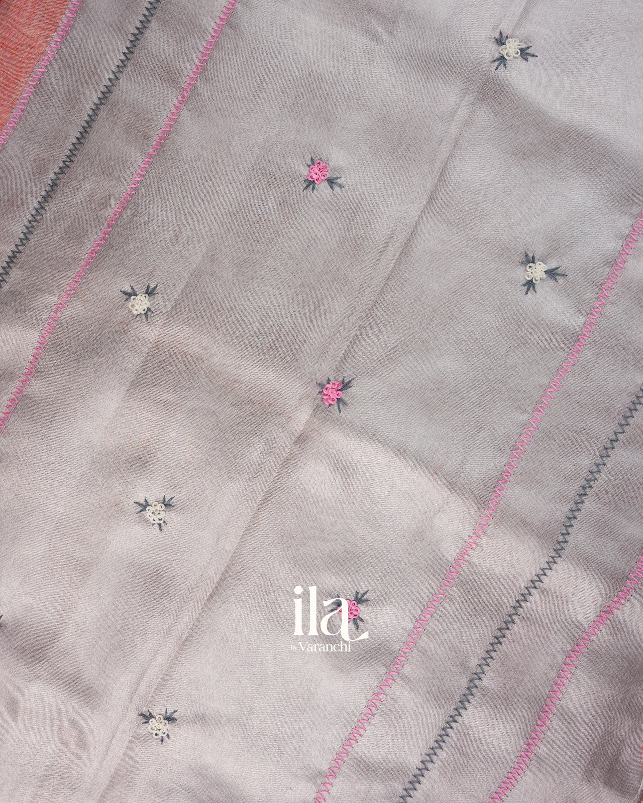 Baby Pink Embroidered Linen Tissue Saree