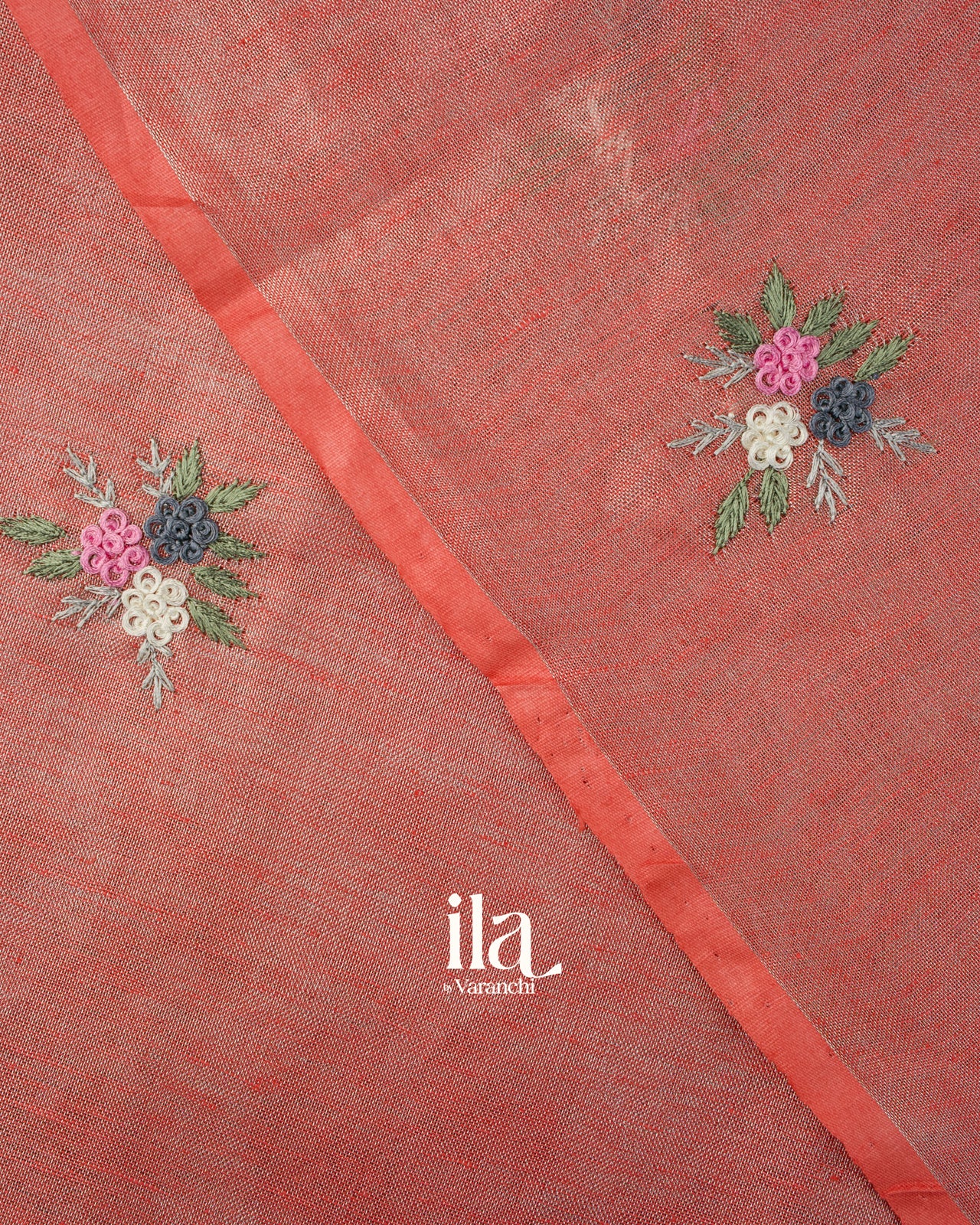 Baby Pink Embroidered Linen Tissue Saree