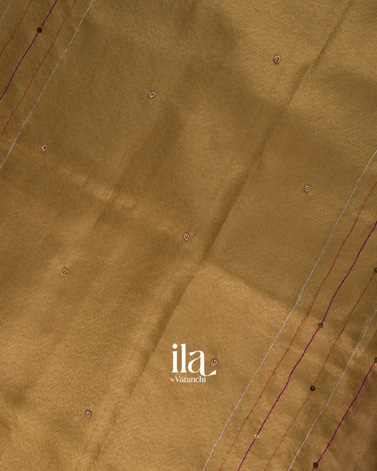 Golden Brown Embroidered Linen Tissue Saree 