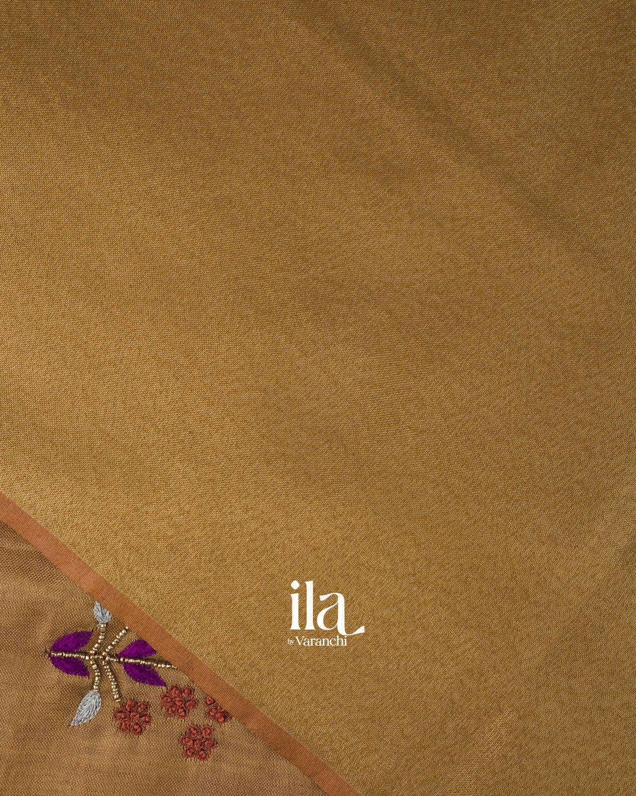Golden Brown Embroidered Linen Tissue Saree 