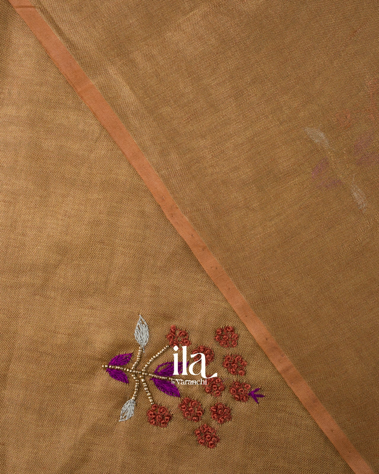 Golden Brown Embroidered Linen Tissue Saree 