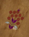 Golden Brown Embroidered Linen Tissue Saree 