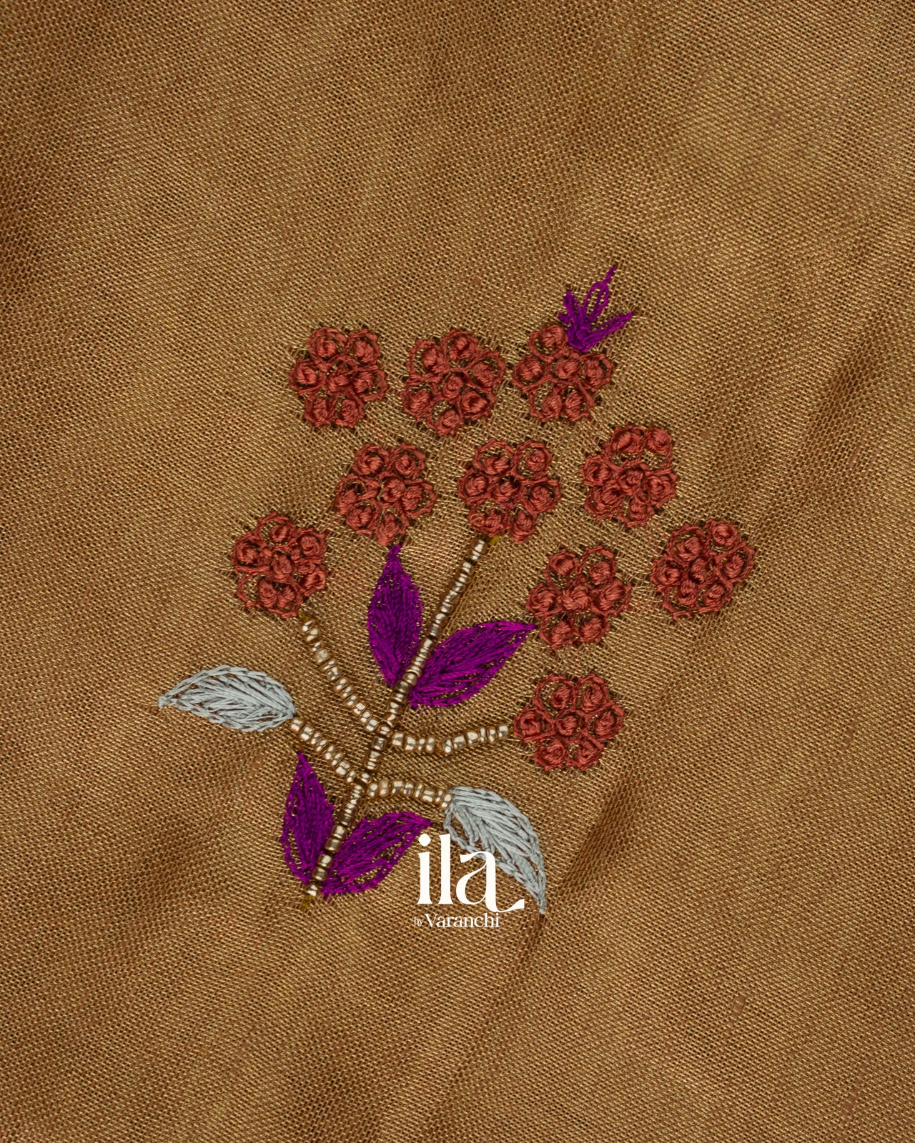 Golden Brown Embroidered Linen Tissue Saree 