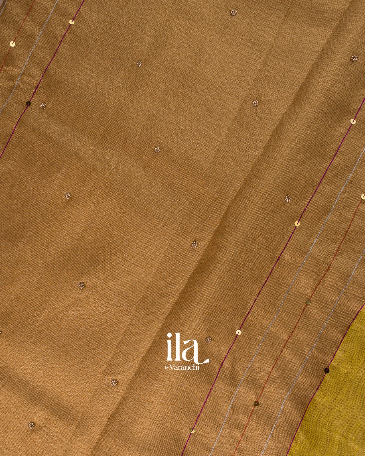 Lemon Yellow Embroidered Linen Tissue Saree 