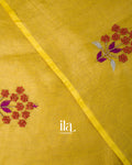 Lemon Yellow Embroidered Linen Tissue Saree 