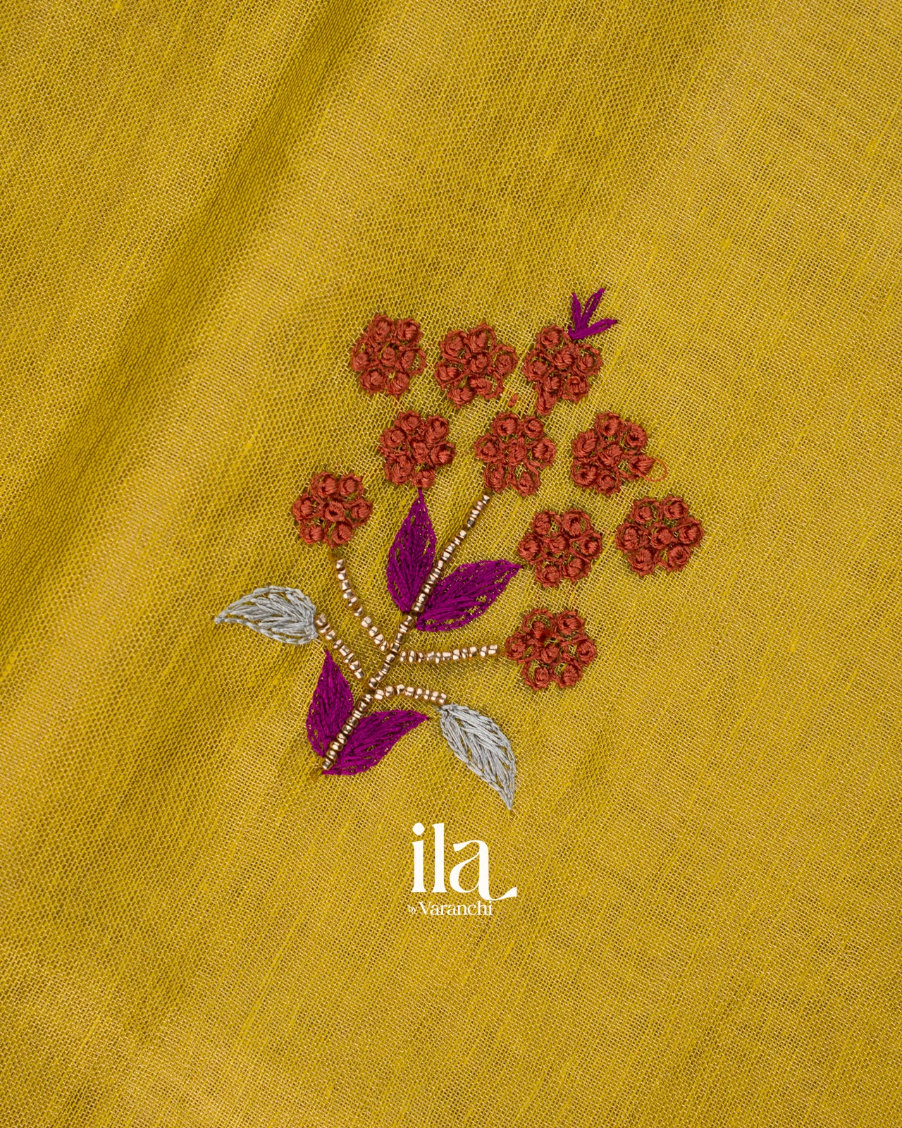 Lemon Yellow Embroidered Linen Tissue Saree 