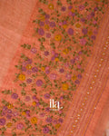 Rust Elaichi French Knot Embroidered Linen Tissue Saree