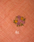 Rust Elaichi French Knot Embroidered Linen Tissue Saree