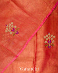 Burnt Orange Embroidered Tissue Silk Linen Saree