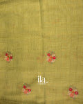 Olive Green Embroidered Silk Linen Tissue Saree