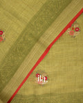 Olive Green Embroidered Silk Linen Tissue Saree