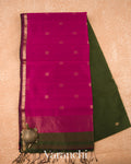 Deep Olive Green Pure Maheswari Silk Cotton Handloom Saree