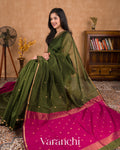 Deep Olive Green Pure Maheswari Silk Cotton Handloom Saree