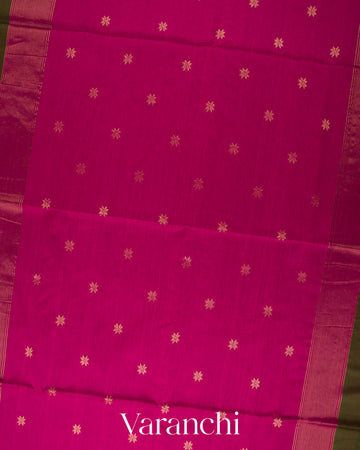 Deep Olive Green Pure Maheswari Silk Cotton Handloom Saree