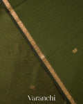 Deep Olive Green Pure Maheswari Silk Cotton Handloom Saree