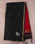 Jet Black Pure Maheshwari Silk Cotton Handloom Saree 