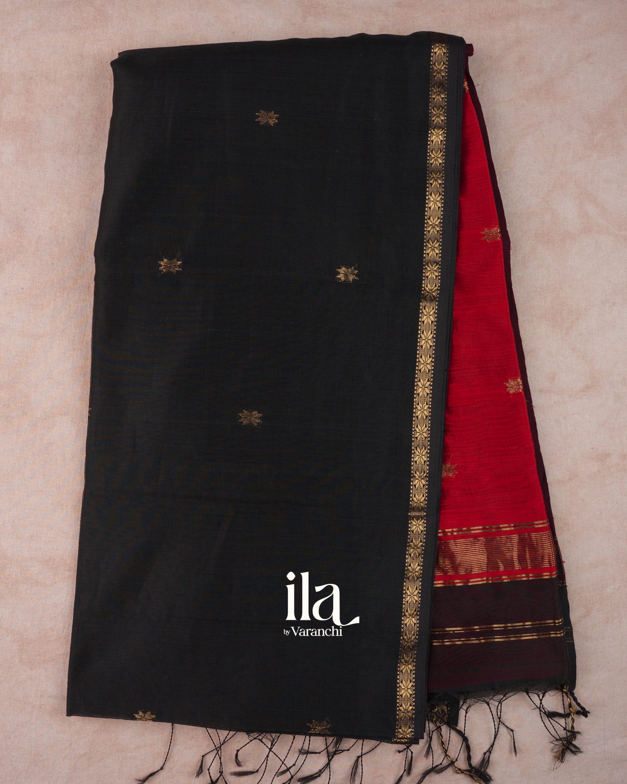 Jet Black Pure Maheshwari Silk Cotton Handloom Saree 