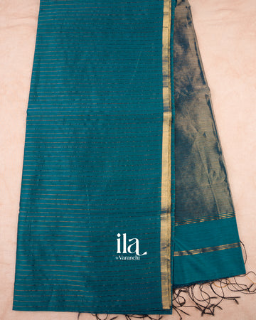 Peacock Blue Pure Maheshwari Silk Cotton Handloom Saree  
