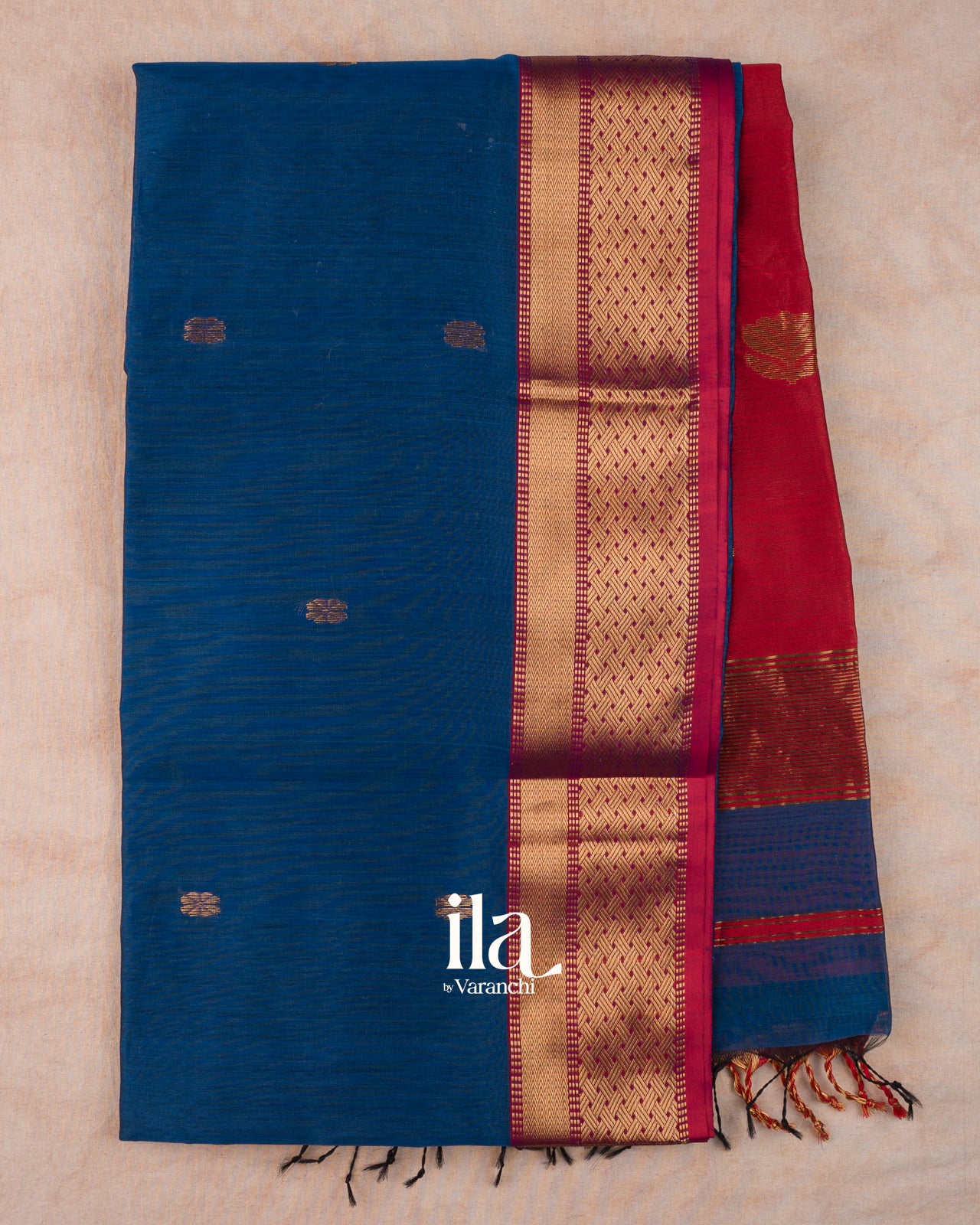 Navy Blue Pure Maheshwari Silk Cotton Handloom Saree 