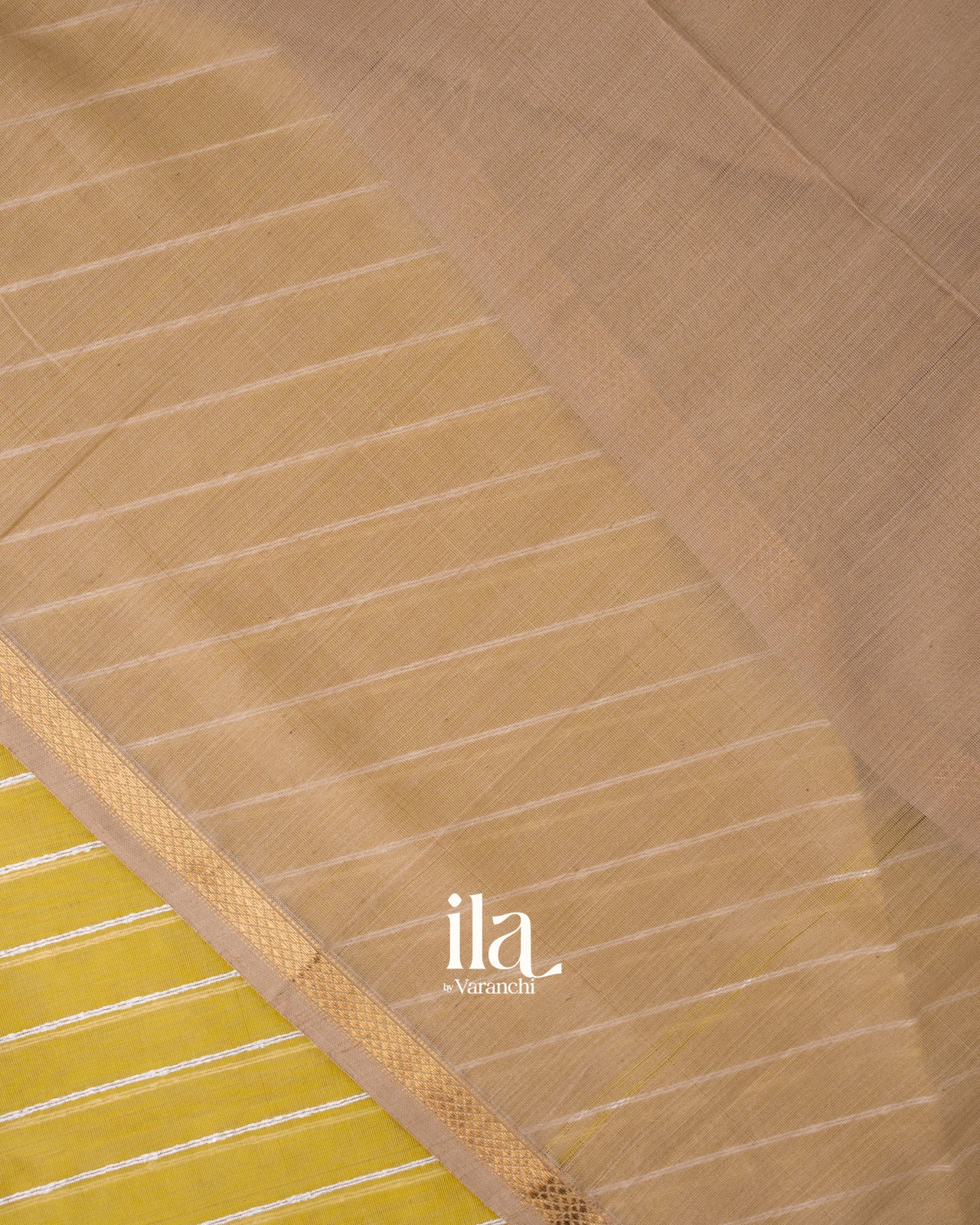 Olive Yellow Kosa Striped Pure Maheshwari Silk Cotton Handloom Saree