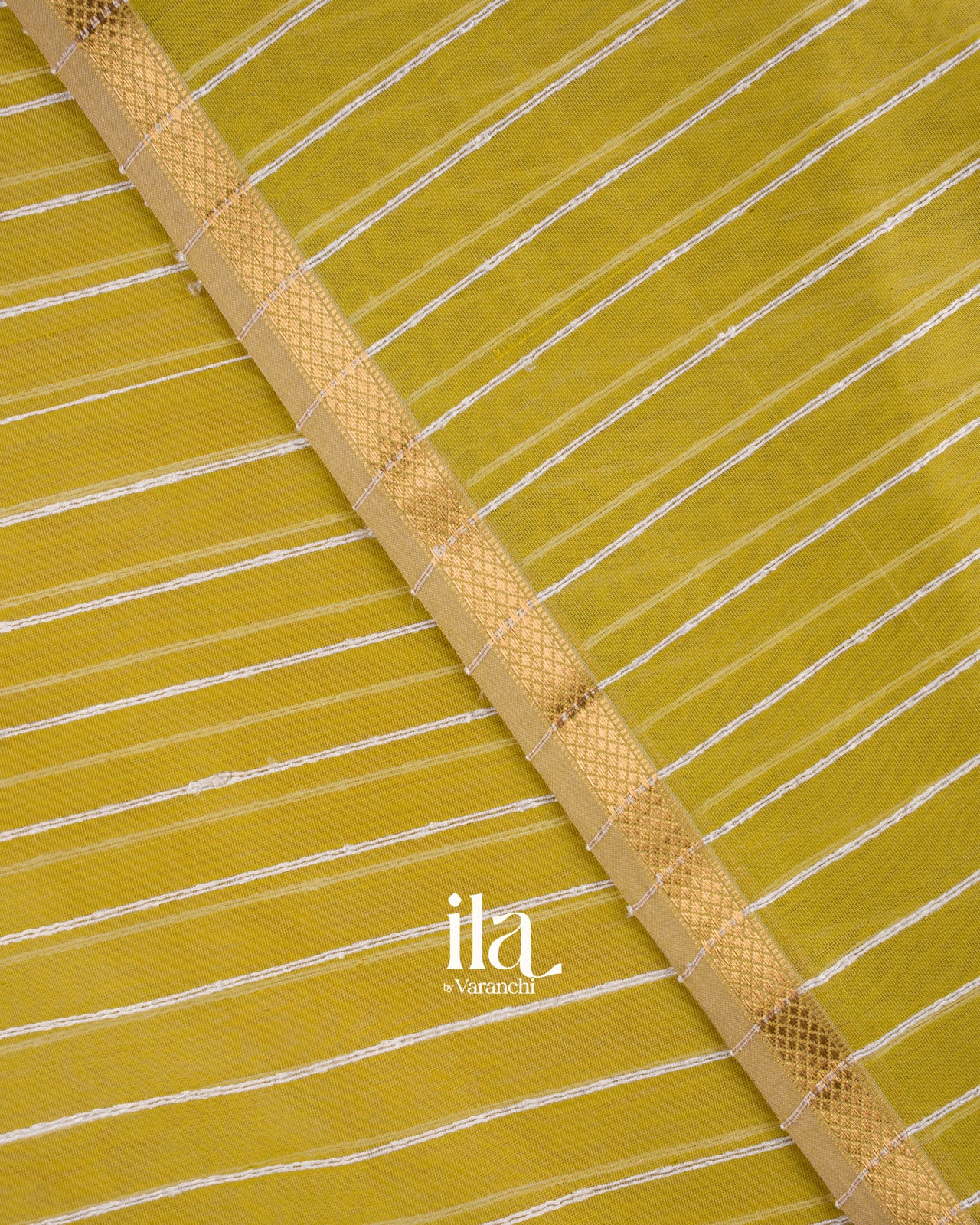 Olive Yellow Kosa Striped Pure Maheshwari Silk Cotton Handloom Saree