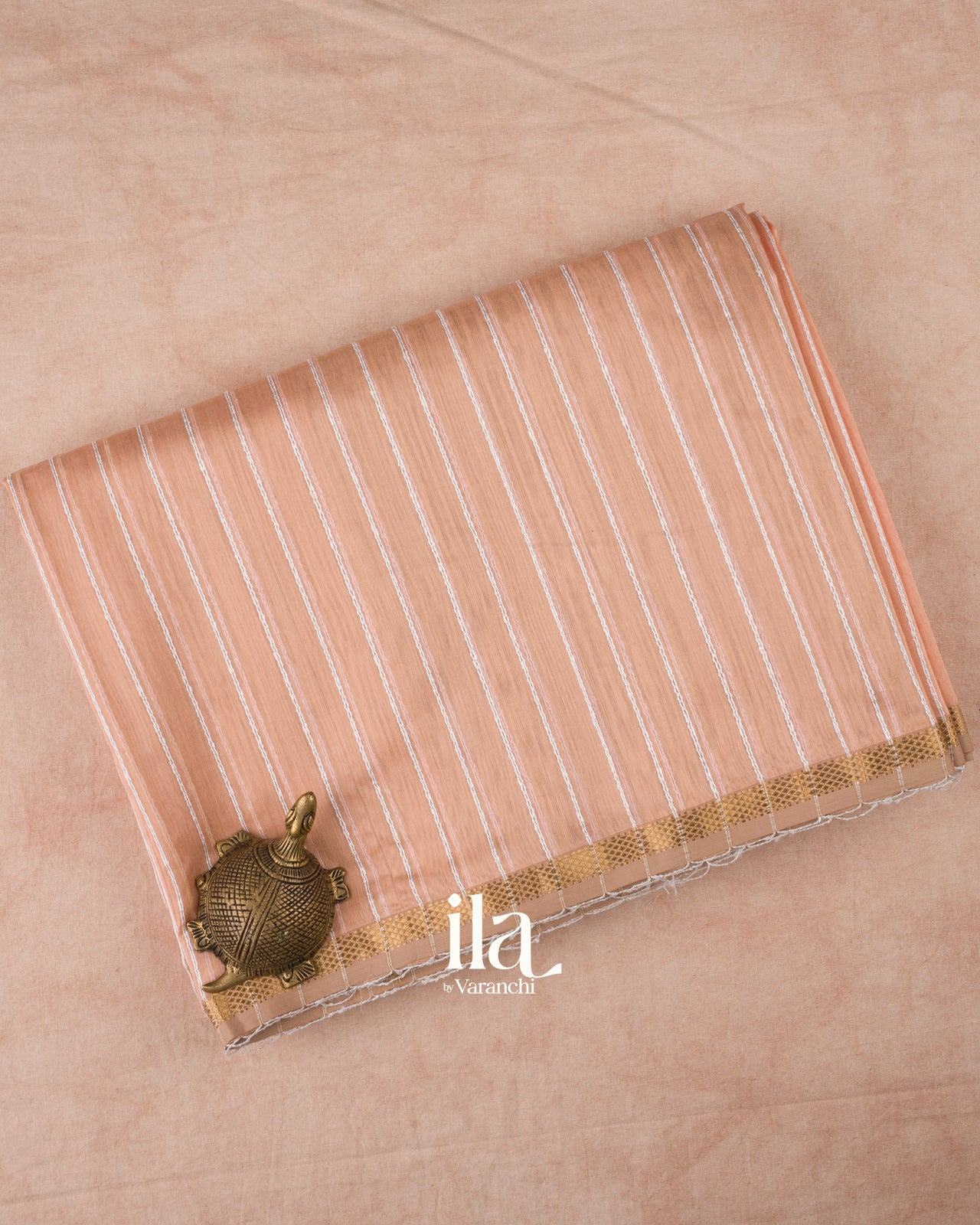 Soft Peach Kosa Striped Pure Maheshwari Silk Cotton Handloom Saree 