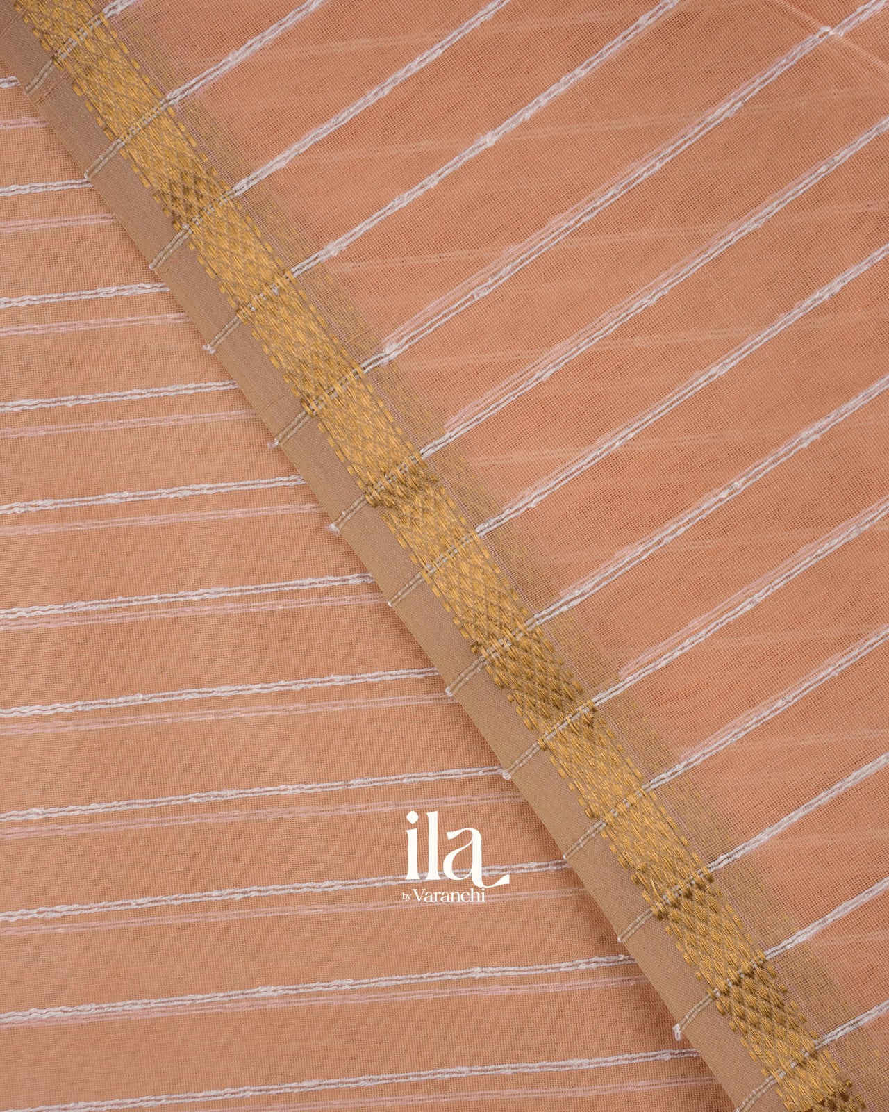 Soft Peach Kosa Striped Pure Maheshwari Silk Cotton Handloom Saree 