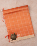 Bright Peach Checks Mangalgiri Silk Cotton Handloom Saree 