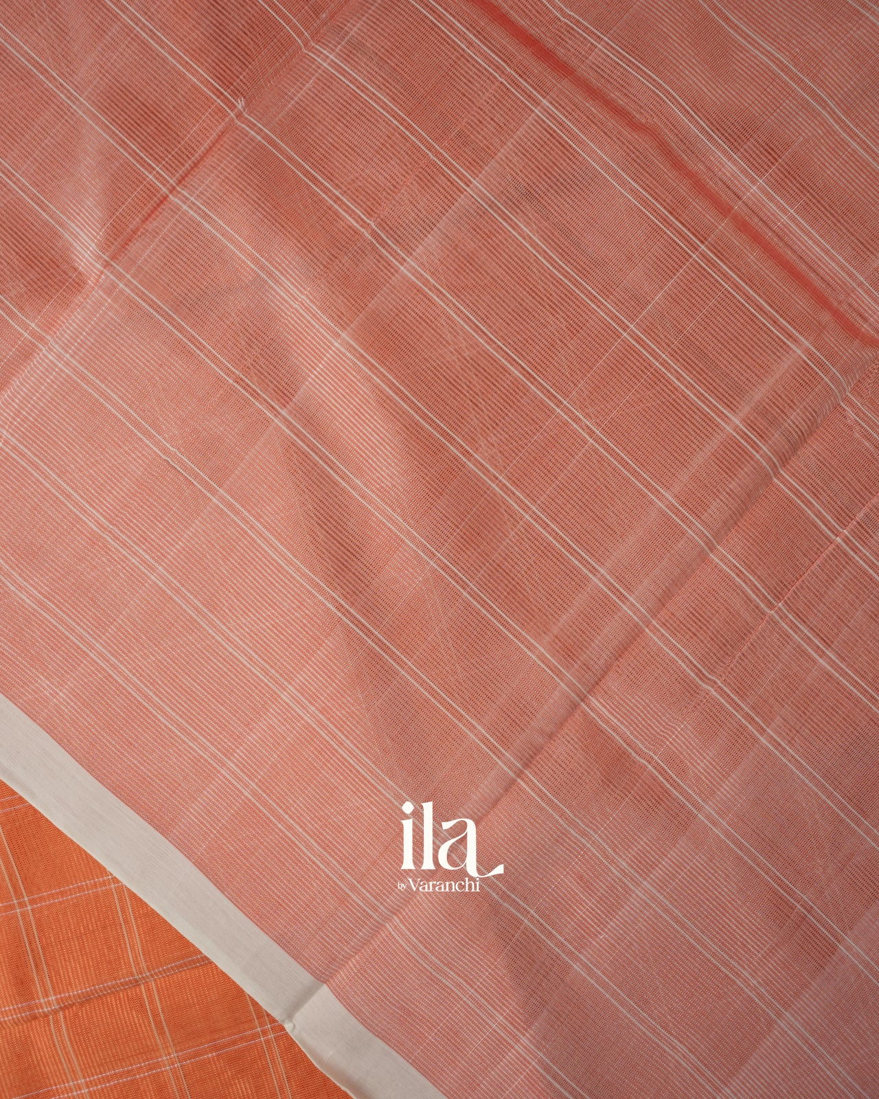 Bright Peach Checks Mangalgiri Silk Cotton Handloom Saree 