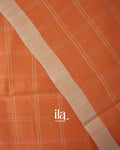 Bright Peach Checks Mangalgiri Silk Cotton Handloom Saree 