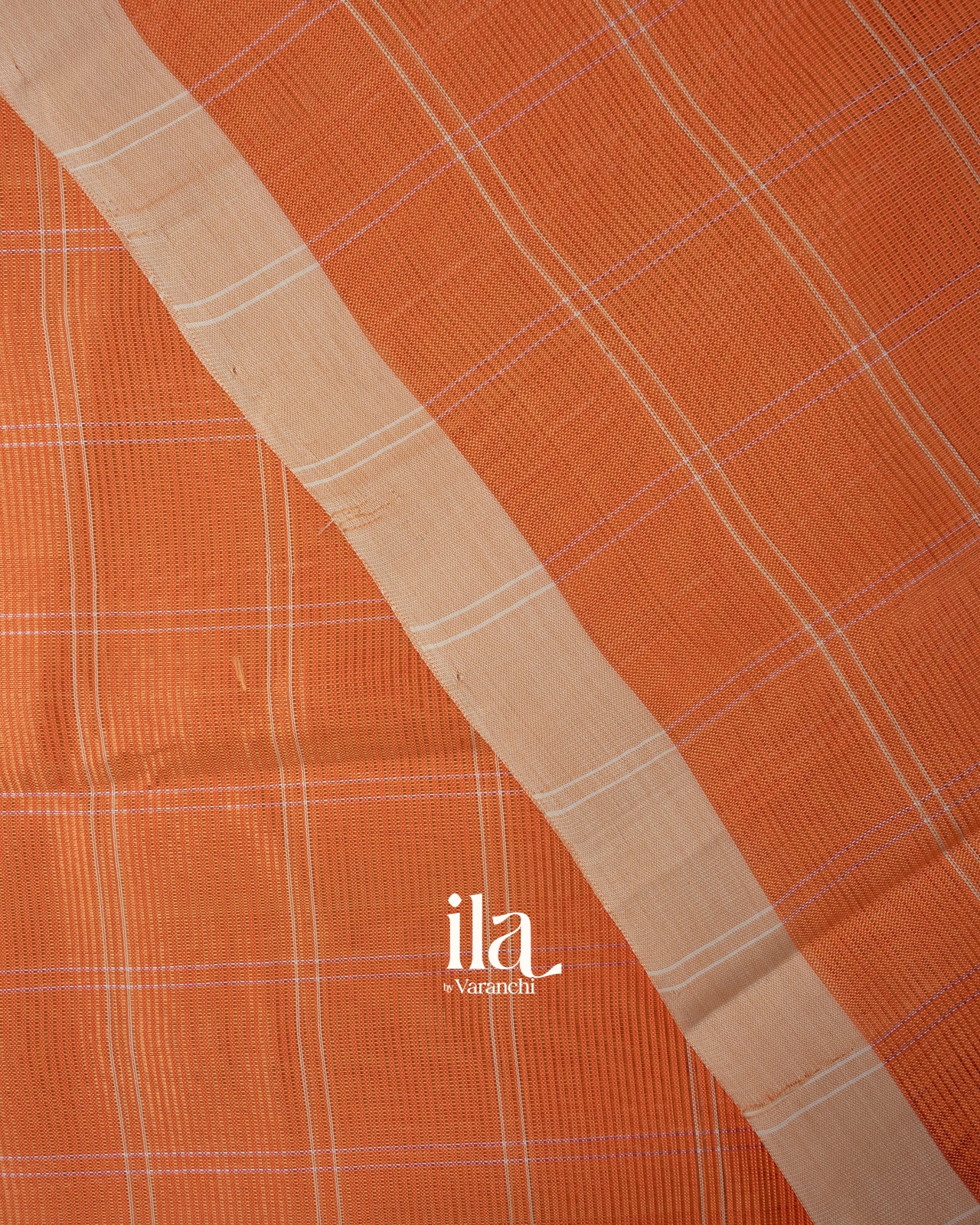 Bright Peach Checks Mangalgiri Silk Cotton Handloom Saree 