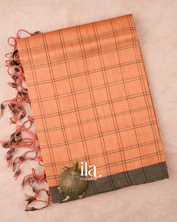 Light Peach Checks Mangalgiri Silk Cotton Handloom Saree 