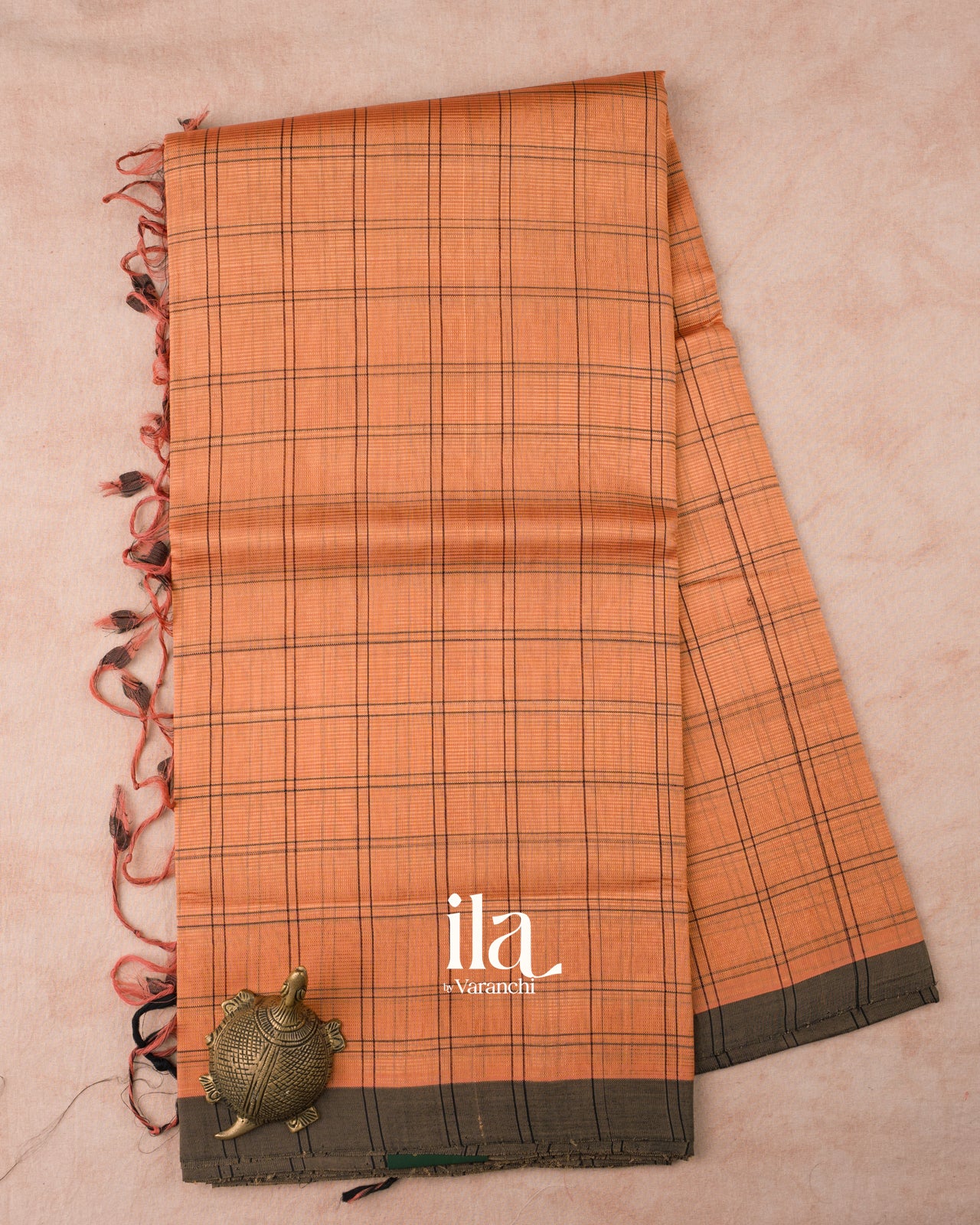 Light Peach Checks Mangalgiri Silk Cotton Handloom Saree 