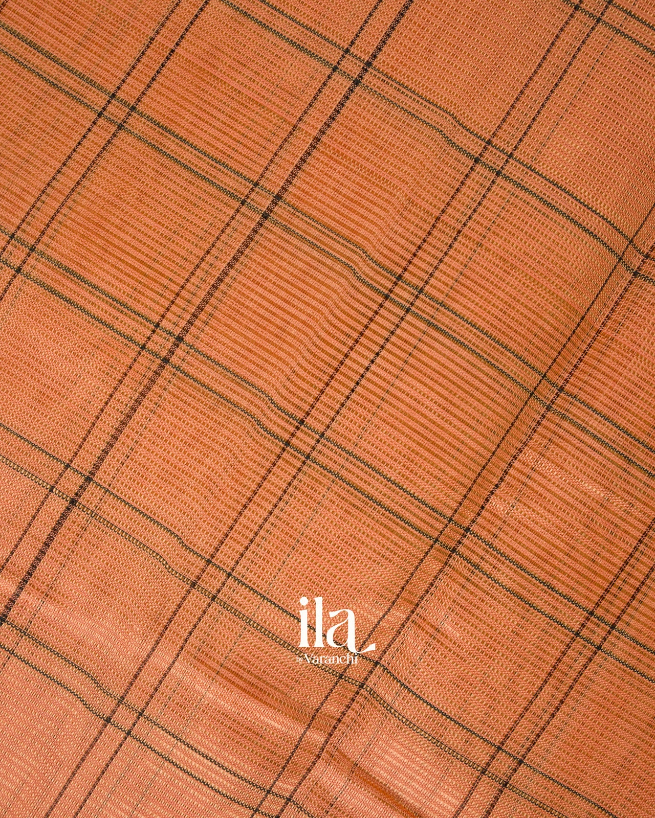 Light Peach Checks Mangalgiri Silk Cotton Handloom Saree 