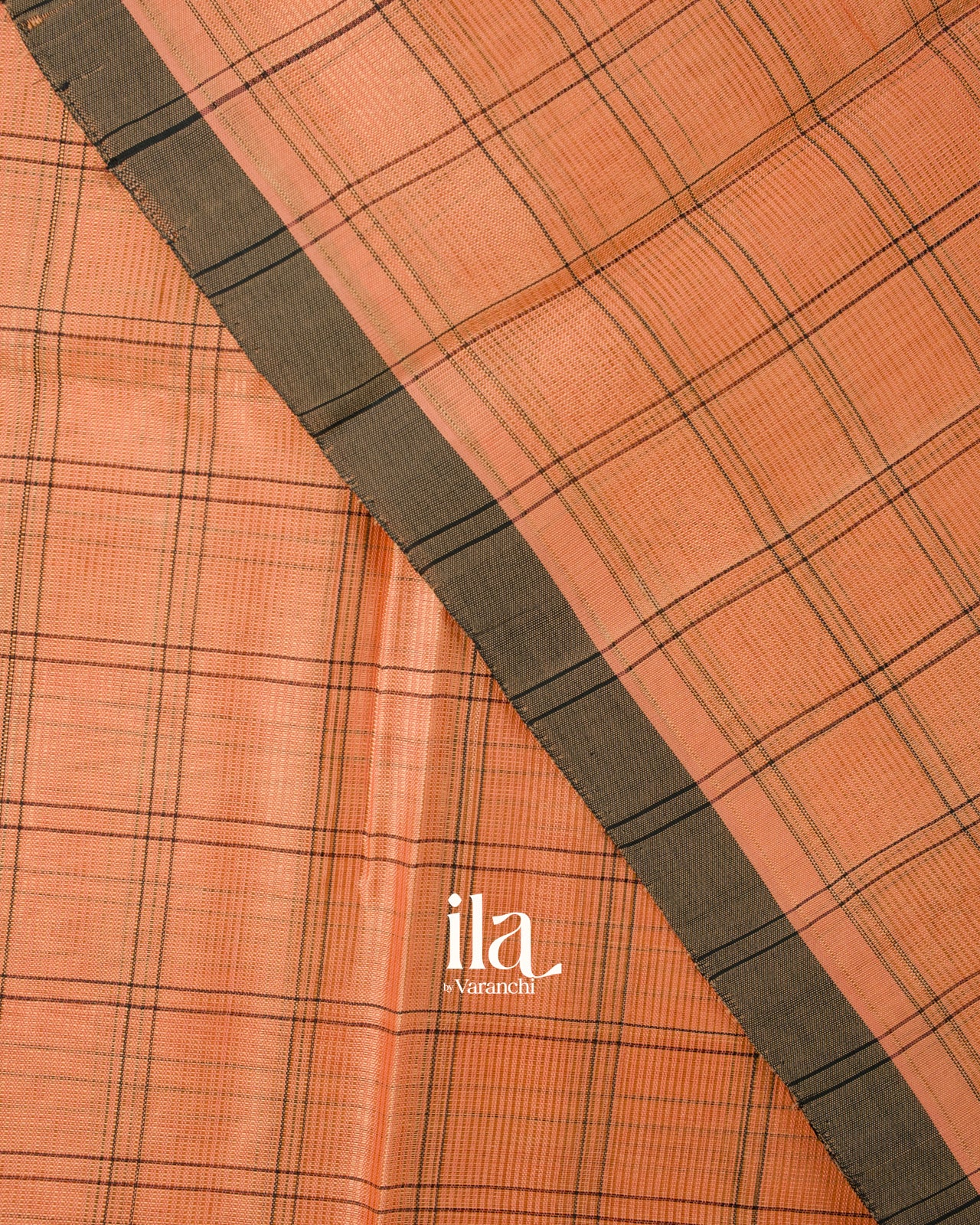 Light Peach Checks Mangalgiri Silk Cotton Handloom Saree 