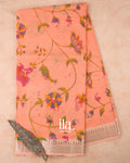 Light Peach  Floral Printed and Striped Mangalgiri Silk Cotton Handloom Saree 