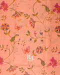 Light Peach  Floral Printed and Striped Mangalgiri Silk Cotton Handloom Saree 