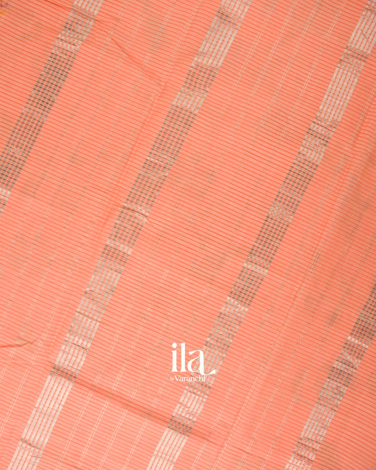Light Peach  Floral Printed and Striped Mangalgiri Silk Cotton Handloom Saree 