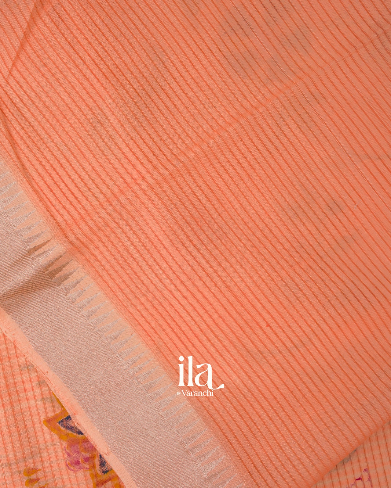 Light Peach  Floral Printed and Striped Mangalgiri Silk Cotton Handloom Saree 