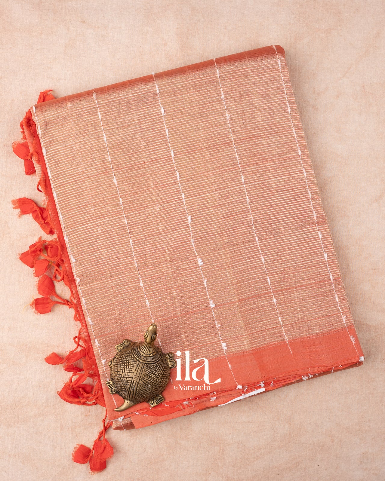 Light Peach Striped Mangalgiri Silk Cotton Handloom Saree 